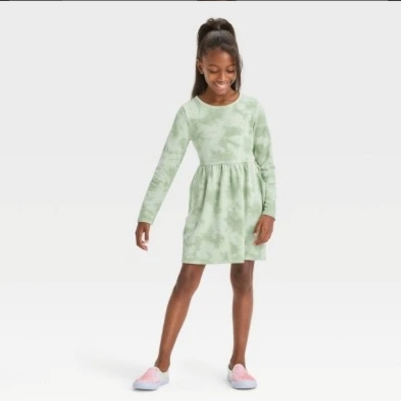 NWT Cat & Jack Green Tie Dye Sweatshirt Dress XS 4/5 Girl - Picture 1 of 14